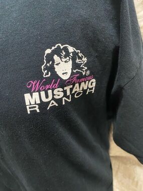 Gildan Black Short Sleeve Mustang Ranch Tee with Pink & White Logo